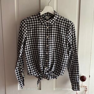 JCREW Factory woman’s tie-waist gingham button down shirt Size S